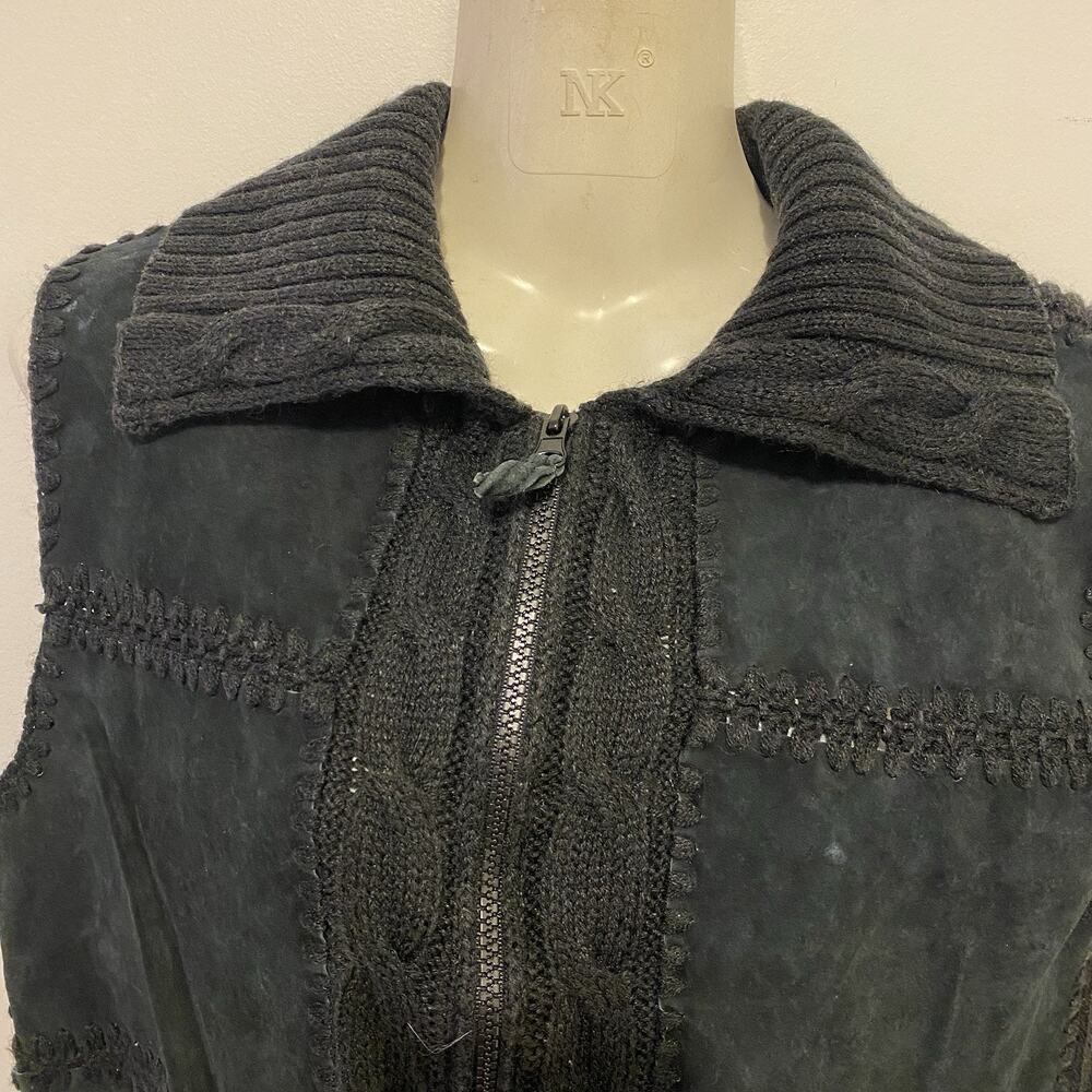 Designer Originals Studio Genuine Leather Suede Vest Women S Black Knit Western - Picture 6 of 8
